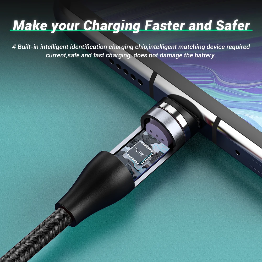 Зарядный кабель TOPK 3A USB Type C магнитный для iPhone X XS Micro быстрой зарядки Xiaomi Samsung