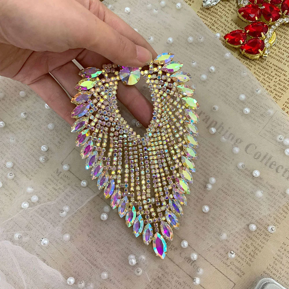 Высококачественная аппликация стразы в форме кисточки с кристаллами AB золотой