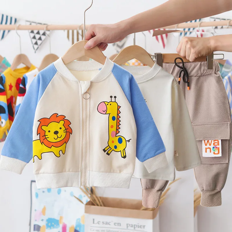 

Fashion cartoon Baby boy Sets Leisure Sports Boy 3pcs coat+ T-shirt + pant Sets Toddler Clothing Baby Boy Clothes