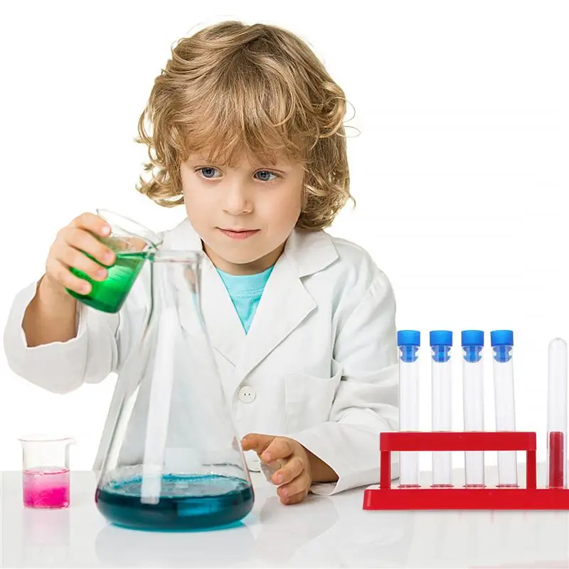 

1 Set Plastic Test Tubes with Caps and Rack Practical Test Tube Set for Science