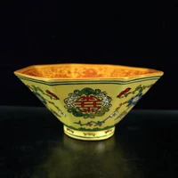 chinese old porcelain enamel pattern of happiness and longevity bamboo hat bowl
