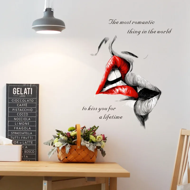 

Wall Sticker Sexy lips Confession Word Pattern PVC Self-Adhesive Removable Stickers Bedroom Decorative Wallpaper Home Decor