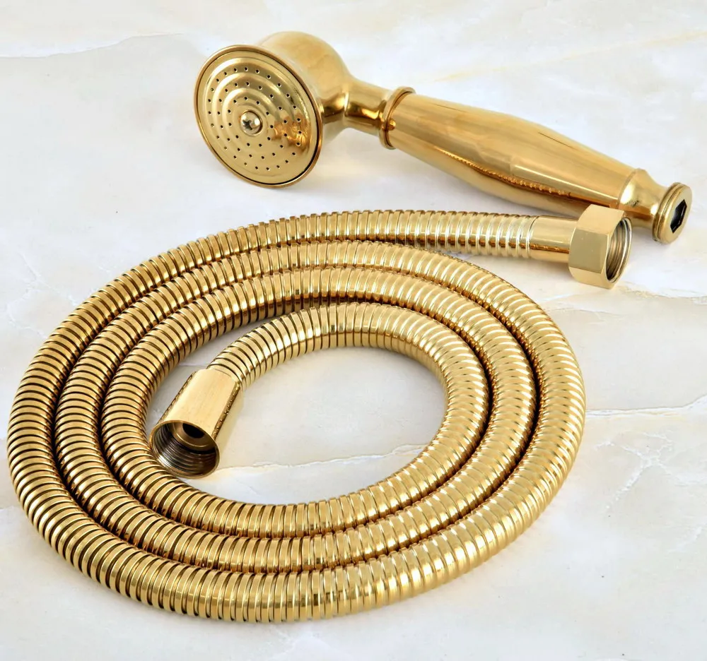 1 5m gold color brass flexible bathroom hand held shower hose and telephone style hand held shower head mhh043 free global shipping