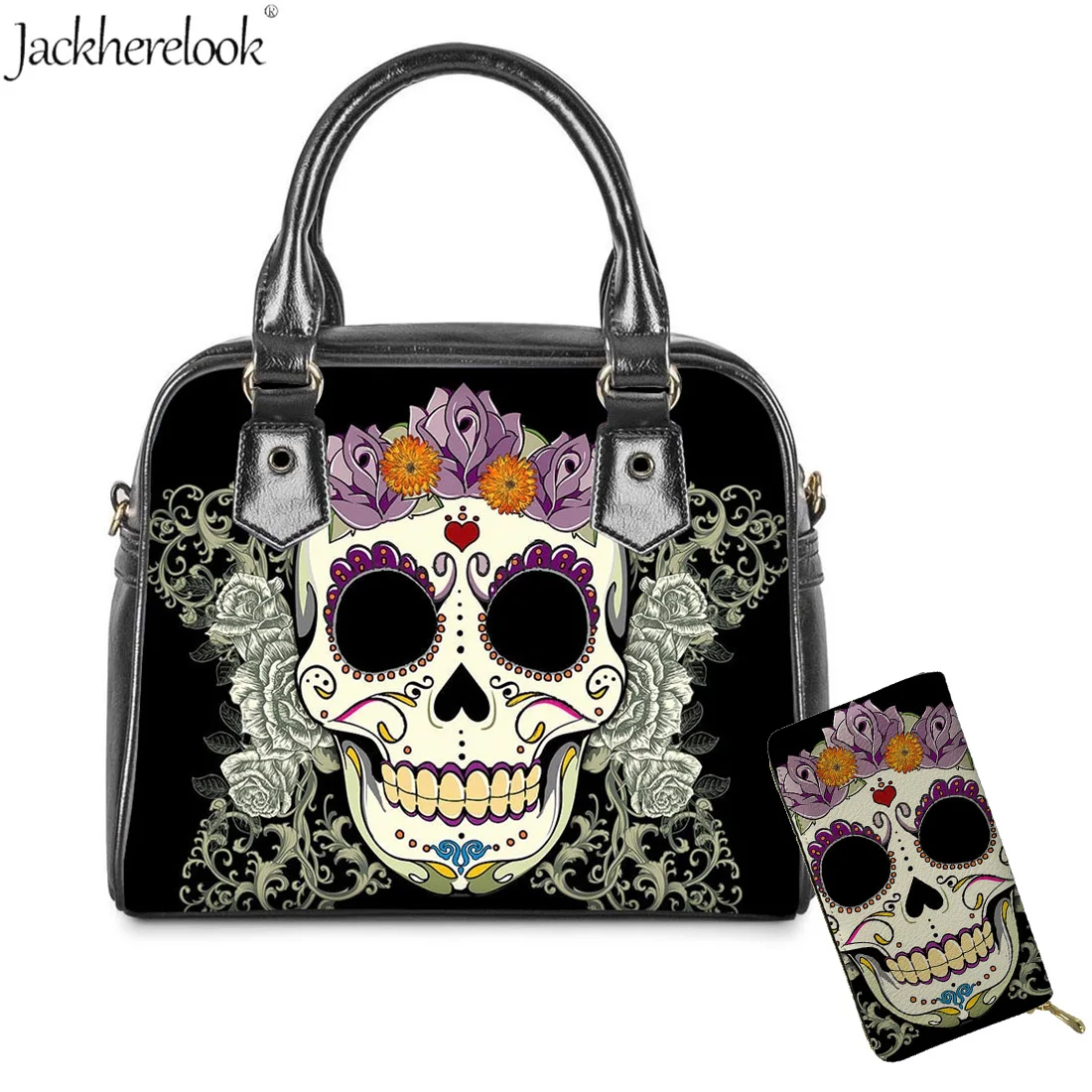Jackhereluk 2 шт. сумка из кожи Sugar Skull кошелек с цветочным принтом и через плечо в форме