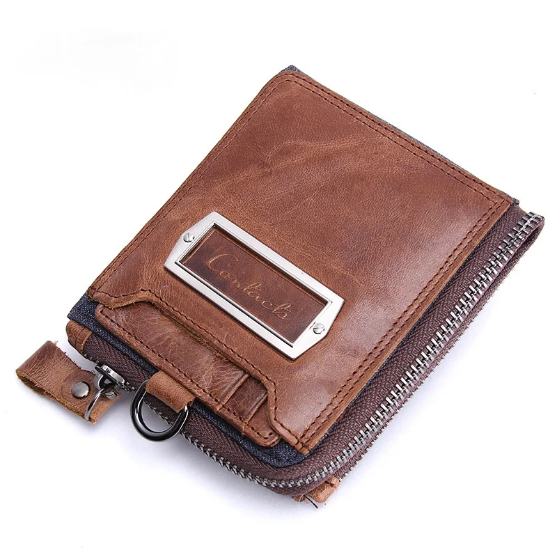 Leather Short Men's Wallet European and American Style Coin Purse Crazy Horse Leather Cross Wallet