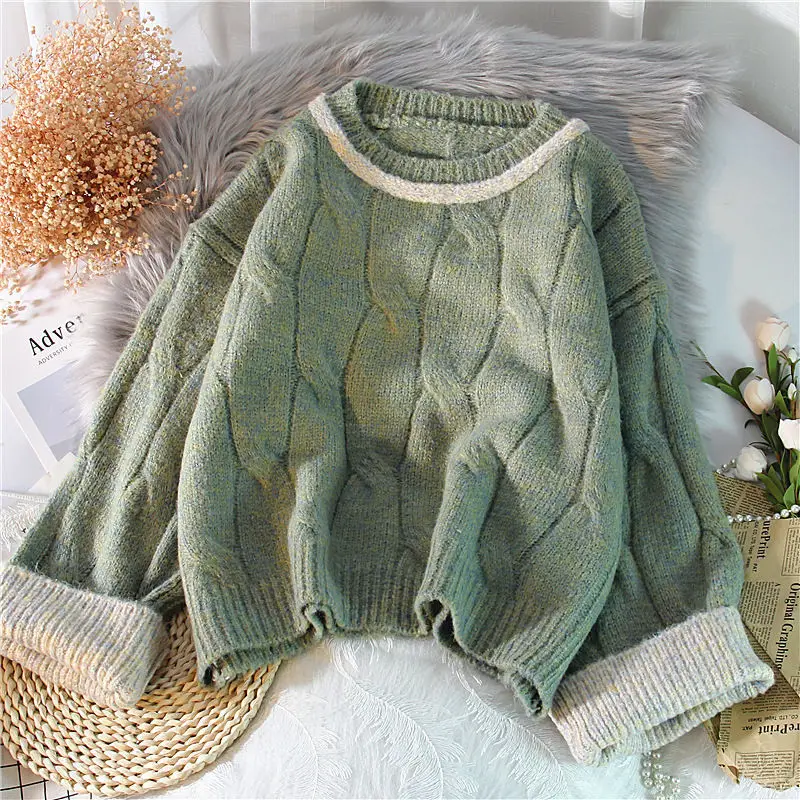 

OMCHION Thick Twist Wool Sweater Women Mix Color Loose Pullover 2020 Winter Korean Long Sleeve Oversized Sweaters Top LYT65