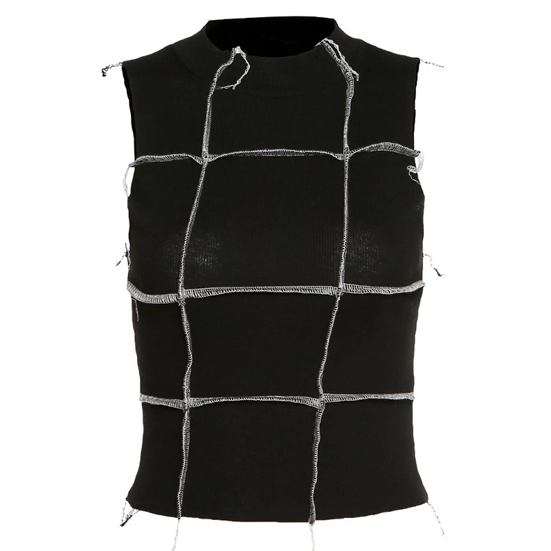 

YICIYA Tank Top Female Fashion Solid Color Ribbed Knitting Vest Women Vintage Sleeveless Crop Top Summer Street Casual Wear Tee