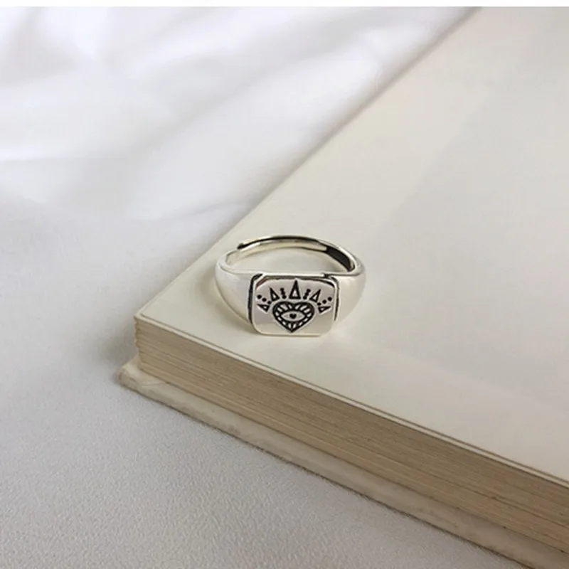 2019 new 100% real s925 pure silver ring for female old Thai trend heart-shaped pattern 925 woman's | Украшения и аксессуары