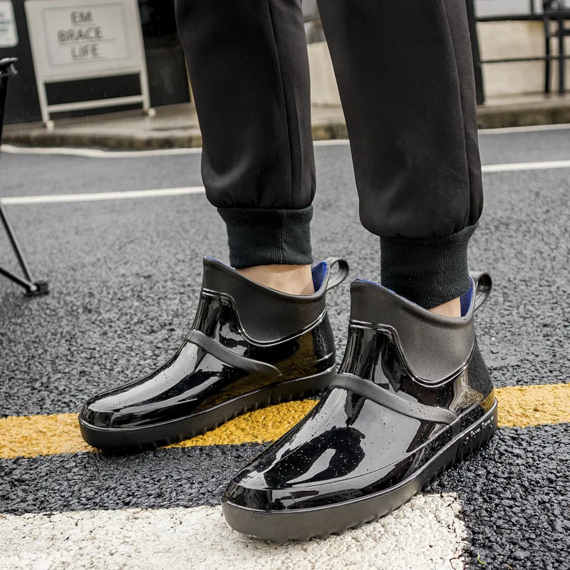 Нескользящие дождевые ботинки Мужская водонепроницаемая обувь плюшевая теплая