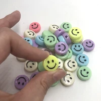 10pcs 15mm fashion acrylic mixed color single side smiley face big beads spacer beads diy for necklace bracelet jewelry making