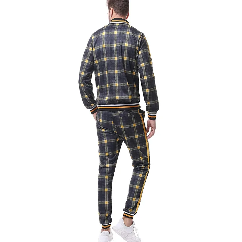 

2021 Hot Sale Men's Track Suit Sportswear Lattice 3D Printing Splicing Two-piece Fitness Suit Spring And Autumn Casual Wear