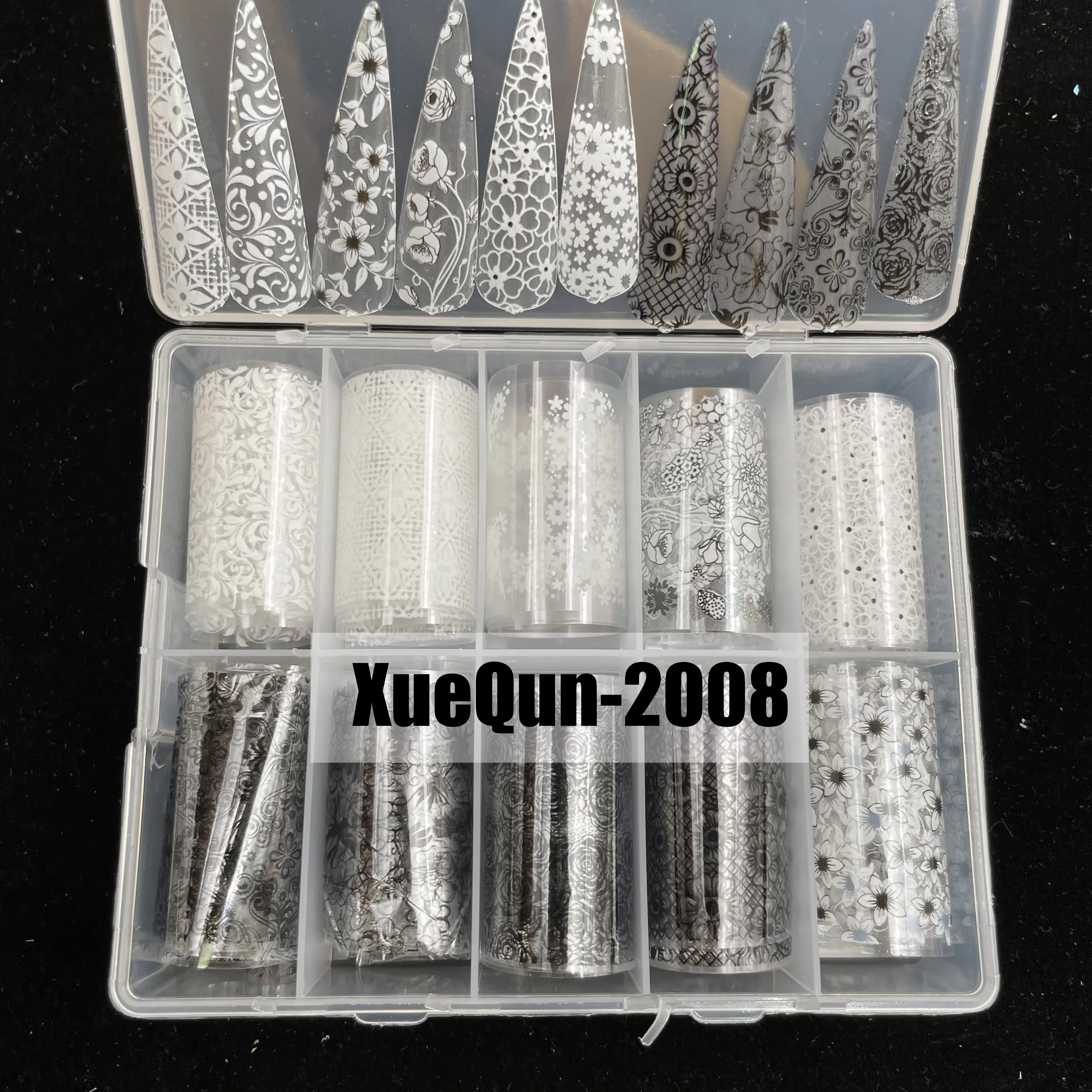 

XueQun 4*100cmBlack and white flowersDesigner Nail Foil