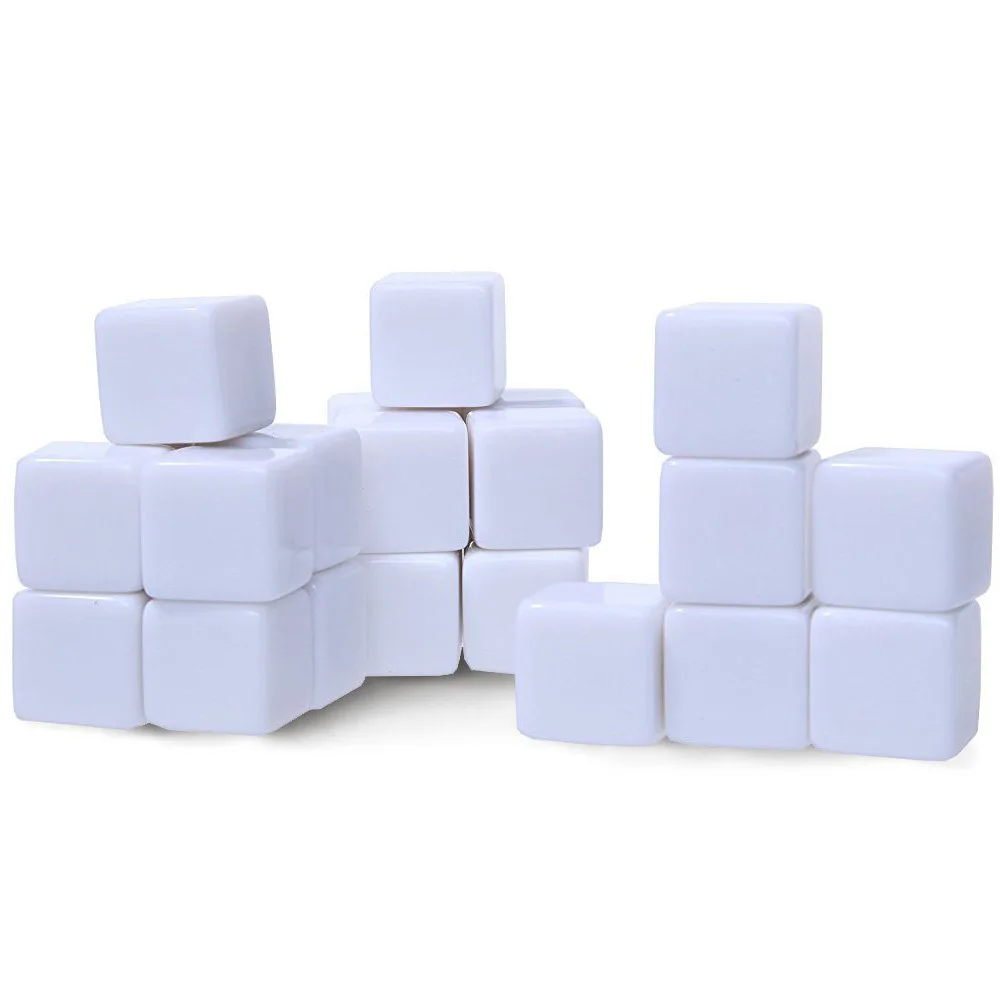 Hot Sale 20pcs Standard Size Blank Dice D6 Six Sided Acrylic RPG Gaming 16mm White For Boardgame Playing Game Accessories | Спорт и