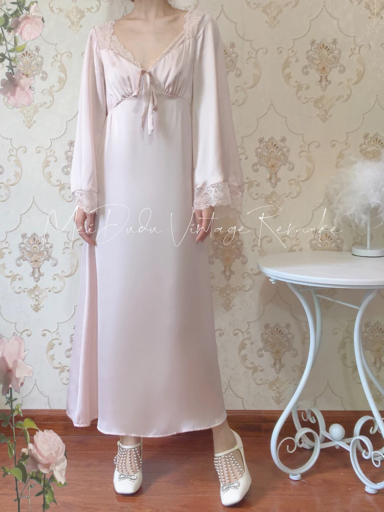 Платье женское шелковое атласное винтажная ночная рубашка принцессы сорочка из