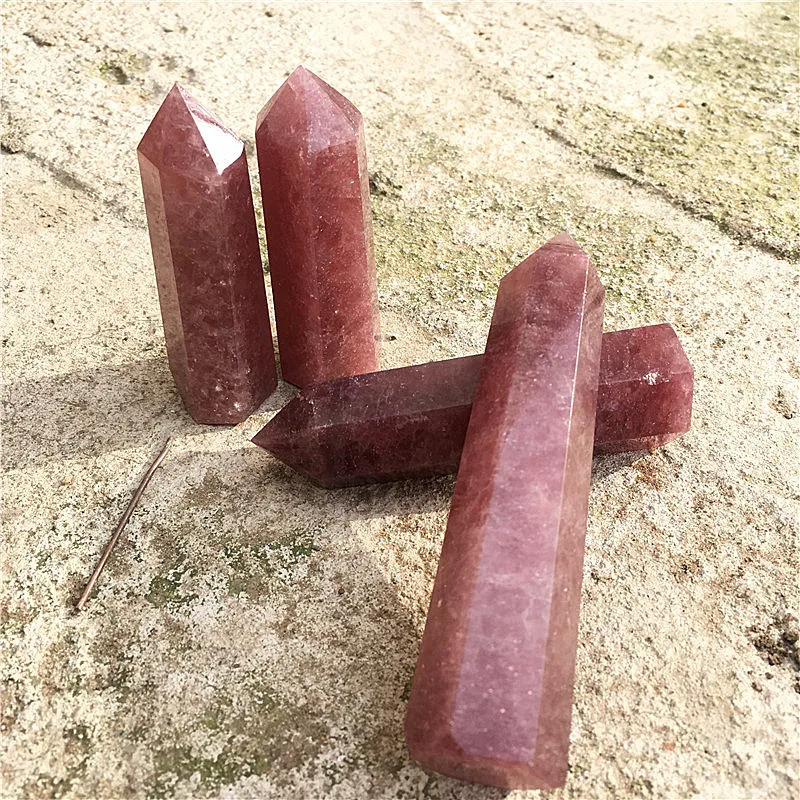 

Natural Strawberry Quartz Points Healing Crystal Quartz Wands For Decoration
