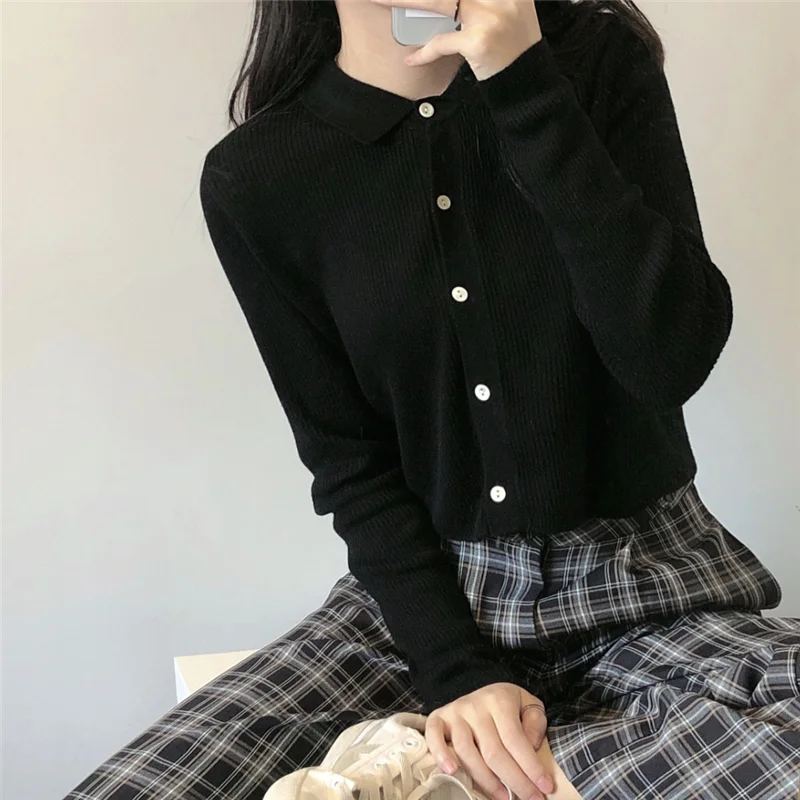 

Harajpoo Women Set 2021 Spring Autumn Korean Ins Girls Harajuku Style Retro High Waist Plaid Casual Pant V-Neck Knitted Cardigan