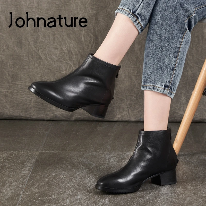 Женские ботинки на платформе Johnature ботильоны из натуральной кожи с острым носком