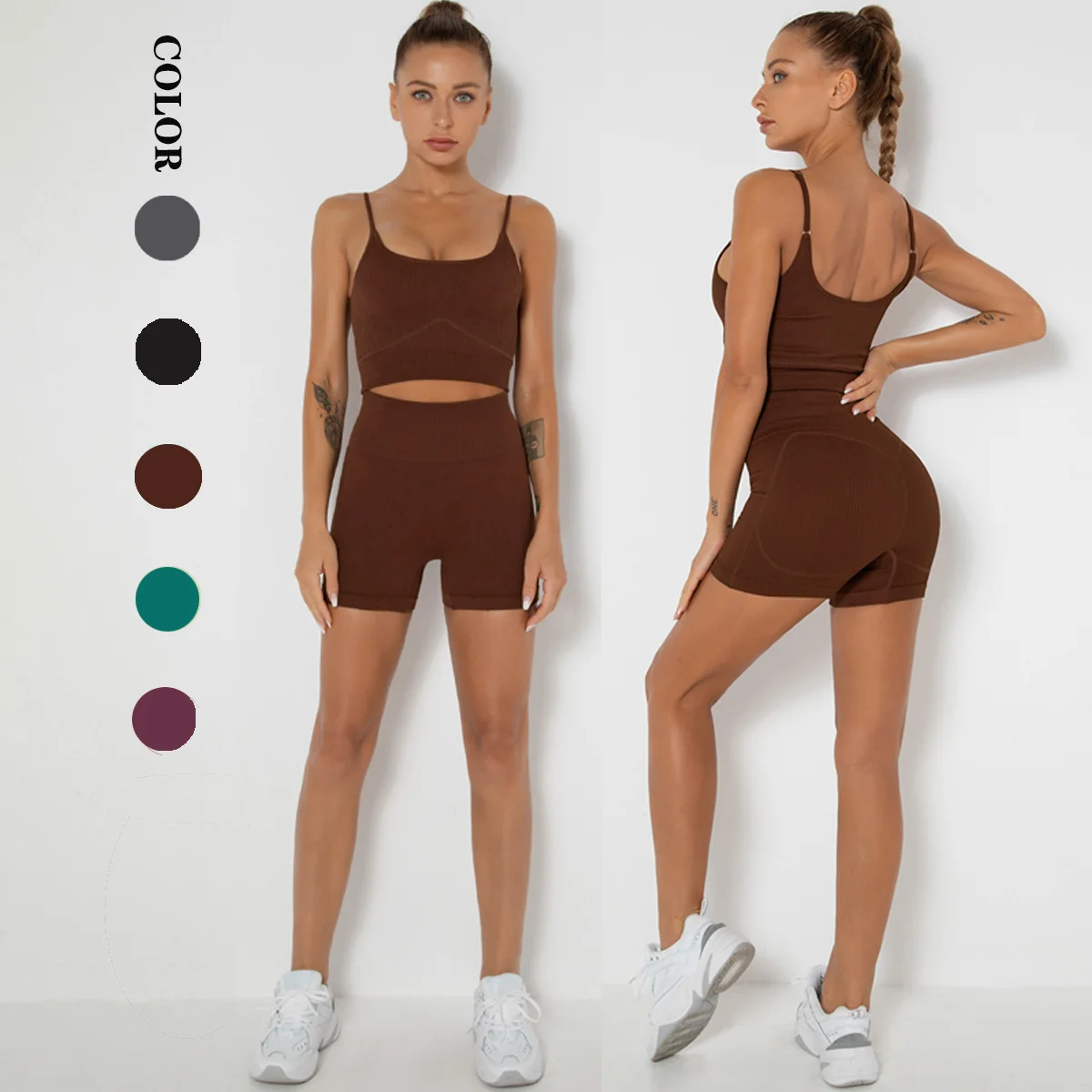 

Женские спортивные комплекты для отдыха, однотонный бесшовный комплект для йоги, дышащие соблазнительные комплекты для спортзала, леггинс...