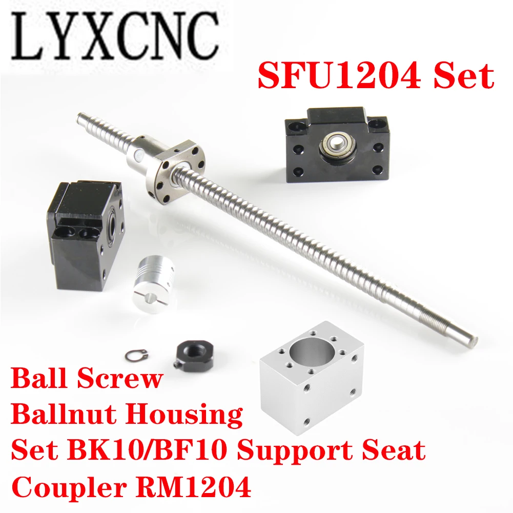 

CNC Set FU1204 Rolled BallScrew C7 End Machined + BK10/BF10 Support Seat + Rectangle Ballnut Housing + Coupler D20L25