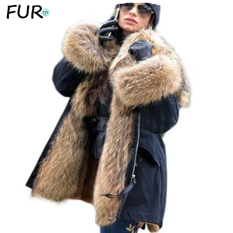 2022 New Big Real Raccoon Fur Collar Real Natural Fur Coat Winter Jacket Long Women Raccoon Fur Liner Hooded Parkas