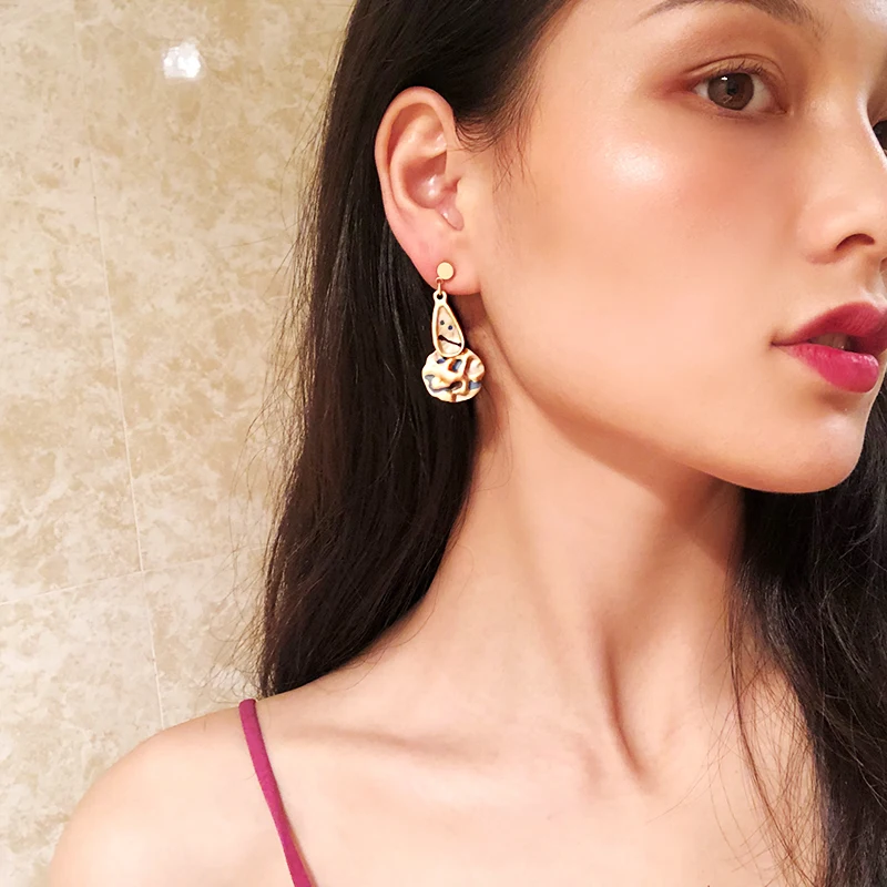 Корейские винтажные геометрические металлические висячие серьги с ручной