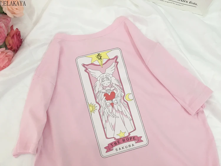 Футболка в японском стиле Харадзюку Милый хлопковый топ свободного покроя с