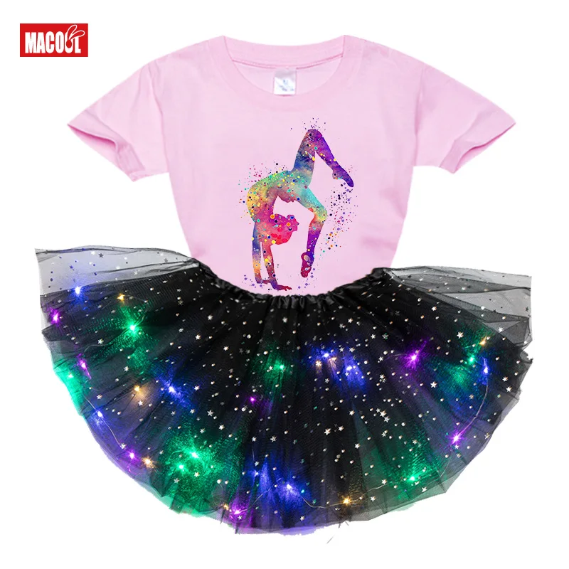 2021 Girl Dresses Set for Girls Tutu Princess Party Dresses with LED Lights Flower Birthday Party Cosplay Costume Girls Clothing