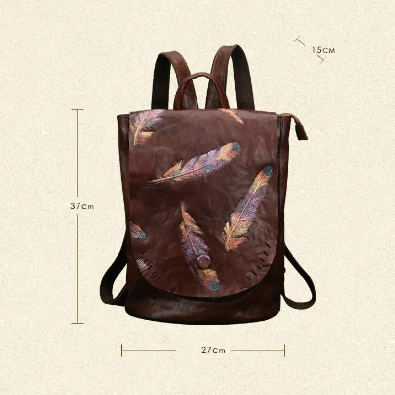

Bestform 2021 New Retro Embossed First Layer Cow Leather Backpack Leisure Large Capacity Women Bag Solid Color Travel Backpacks