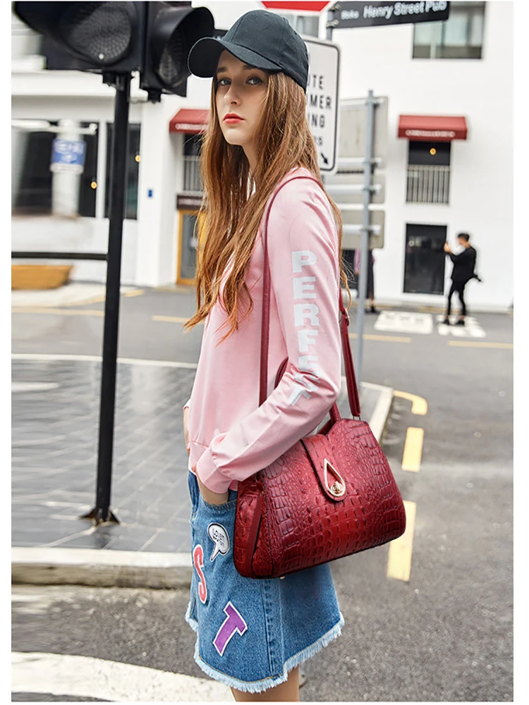 

Chu JJ High Quality Flap Women's Genuine Leather Handbags Alligator Shoulder CrossBody Bags Fashion Women Tote Bags