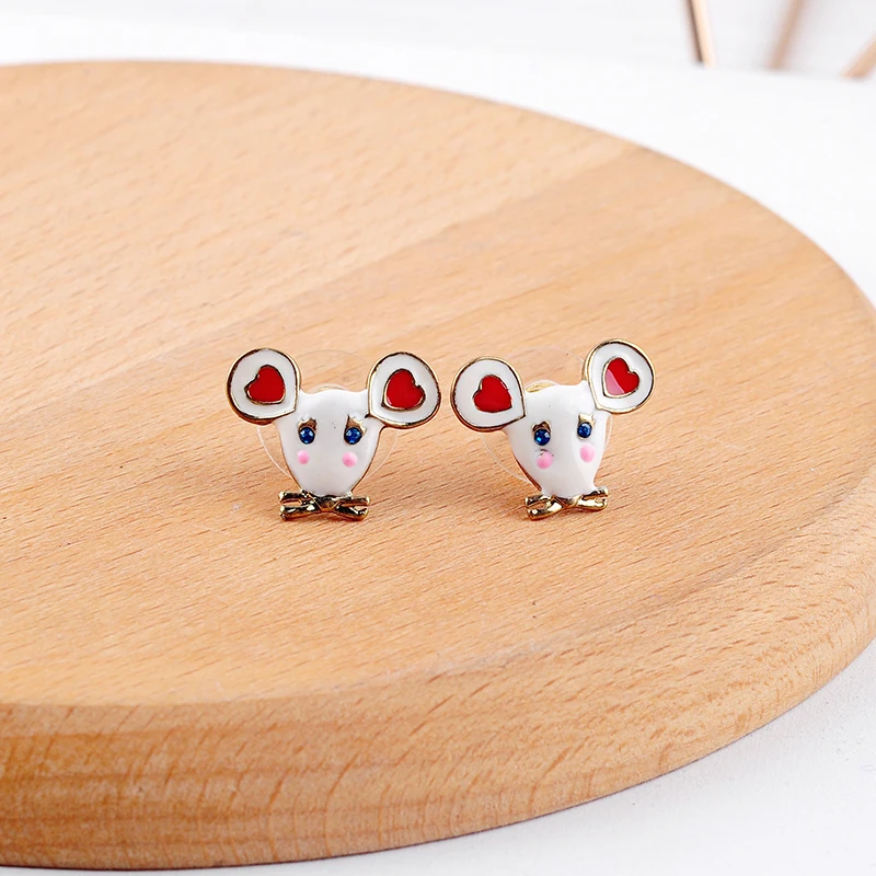 Эмалированные серьги с мини мышкой милые гвоздики животными для женщин модные