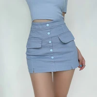 womengaga american sexy skinny hip button mini skirt high waist slim denim skirts womens pocket korean skorts women gk90
