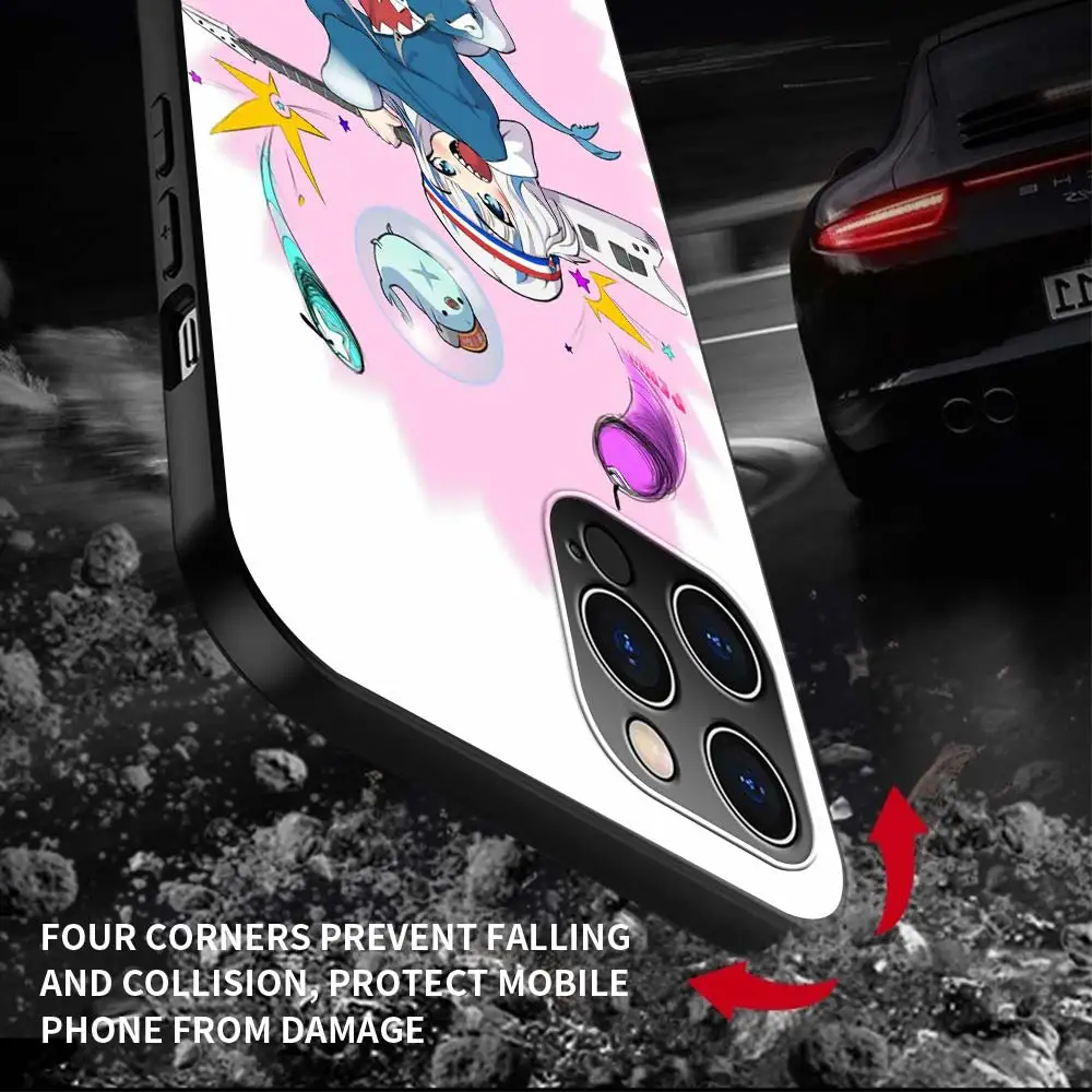 

lovely Gawr Gura holoMyth Phone Case For iPhone 11 Pro XS XR X Cover For iPhone 12 Pro Max 7 8 Plus SE 2020 Black Shell Coque