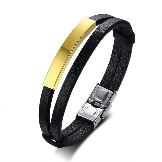 only bracelet 1 Мужской кожаный браслет двойной обёрточная бумага ID персонализированное вдохновение гравировальный мужской имя начальный бразильский - Окраска металла: only bracelet 1