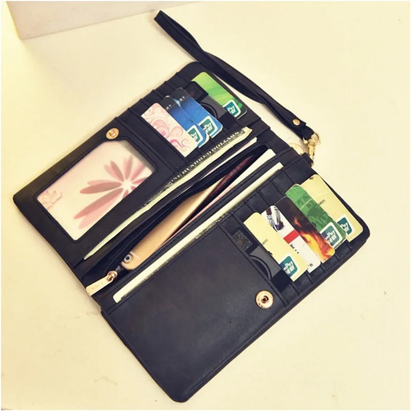 Вместительные женские кошельки Матовый кожаный кошелек с двойной молнией