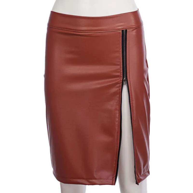 

2020 Vintage Womens Skirts High Waisted PU Leather Plain Split Lace Bodycon Tube A-Line Solid Color Slim Mini Skirt Hot Sale