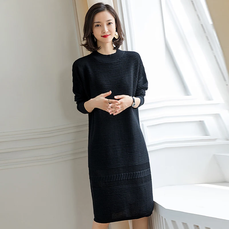 Женское вязаное платье-свитер Элегантное Длинное Платье-пуловер высокого