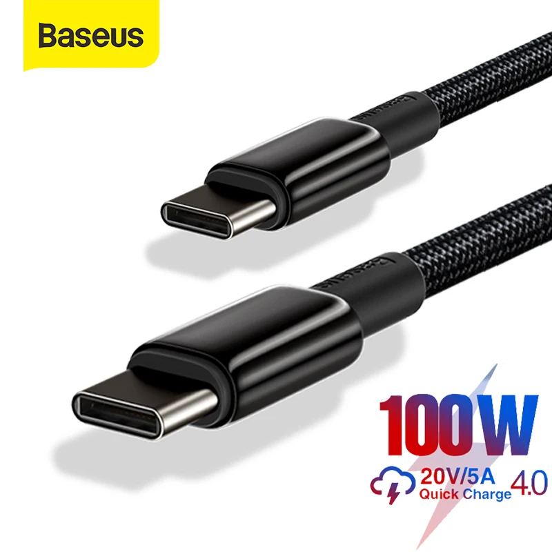 Кабель питания Baseus 100 Вт с USB C на Type провод для быстрой зарядки и передачи данных