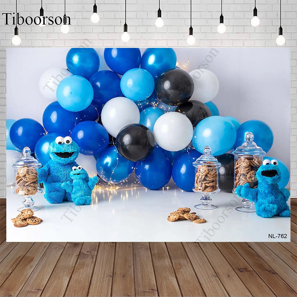 Cartoon Happy Baby Child Birthday Party Decoration Balloon Cookie Elmo Backdrop Photography Custom Sesame Street Background