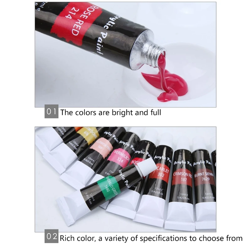 

Acrylic Paint Set 24 Color 12ml Pigment for Kids Adults Beginner Profess Artists G8TA
