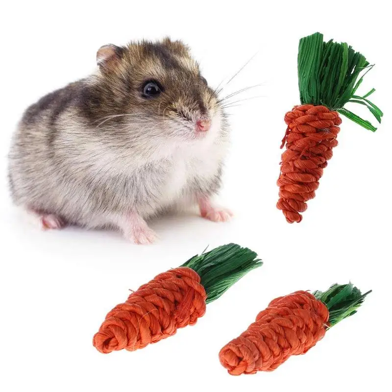 

3PCS Hamster Carrot Toy Interesting Grass Small Pet Chewing Toy Hamster Bite Toy Small Animals Play Toy Activity Chew Toys