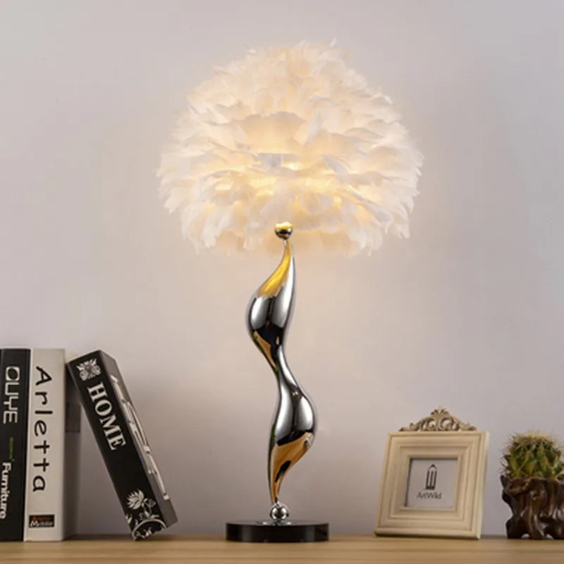Скандинавская Роскошная Напольная Лампа с белыми перьями современный