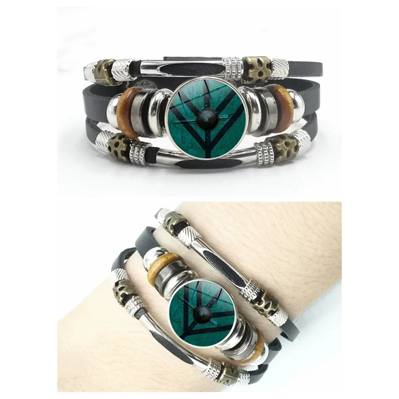 

Men Leather Bracelet Wholesale Fashion Viking 18mm Snap Button Leather Bracelet Two Holes Adjusting Size