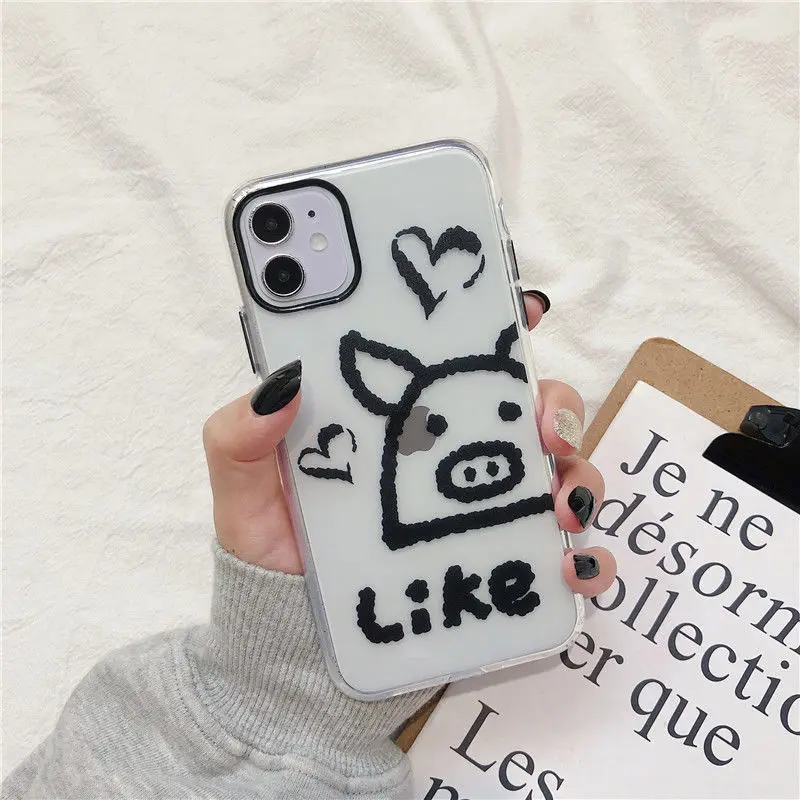 

Suitable for ins net red cartoon couple piggy apple 11promax mobile phone case iPhonex/xr/7 soft 8plus