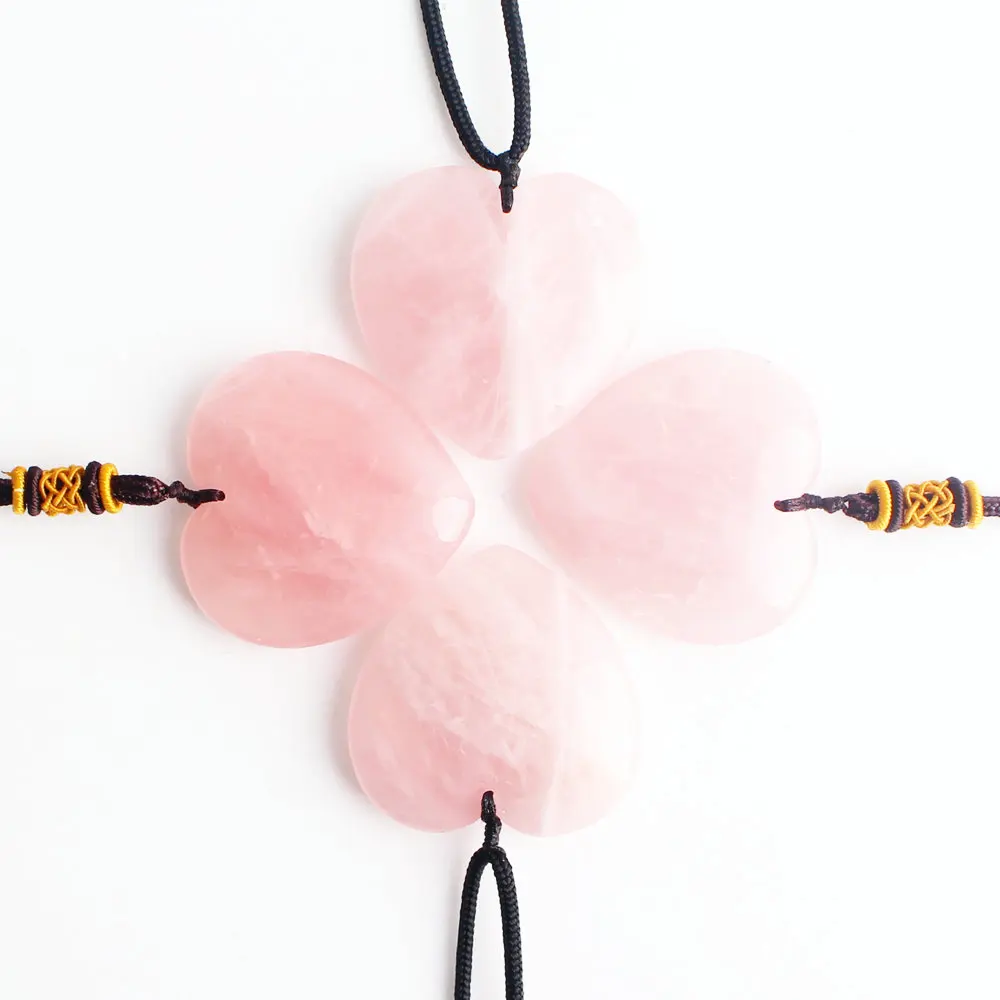 

1PC Natural Rose Pink Quartz Crystal Pendant With Gem Stone Chain Necklace Lovers Love Heart Bead Reiki Chakra Healing
