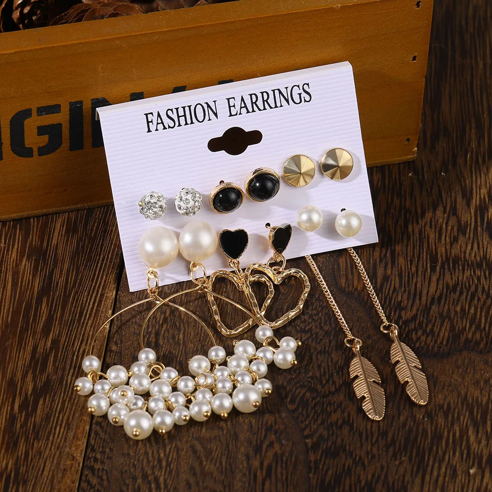 Модные геометрические жемчужные цветочные серьги из сплава набор для женщин