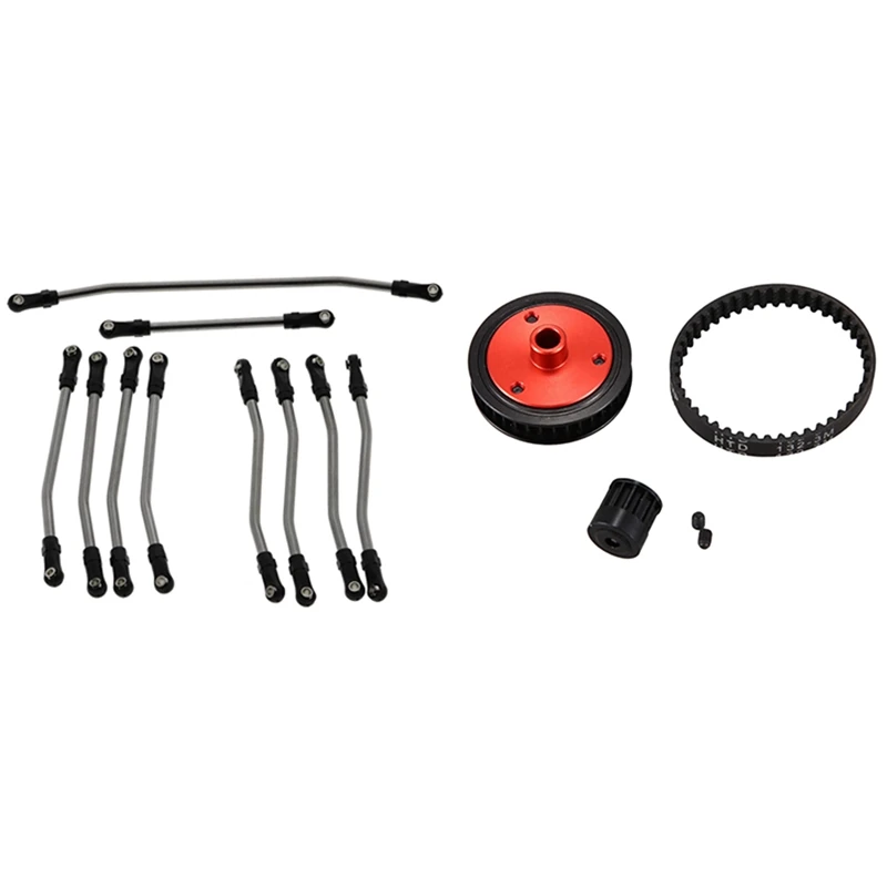

2 Set RC Car Part: 1 Set Suspension Link Rod Linkage Steering Link Rod & 1 Set Belt Drive Transmission Gears System