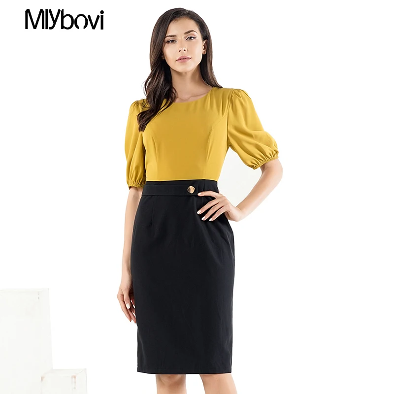 Осеннее женское платье элегантное карандаш с пузырьковым рукавом женские платья