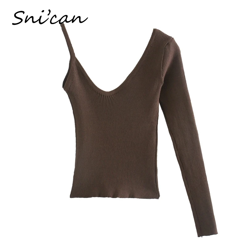 

Snican Solid One Off Shoulder Long Sleeve Women Sweater Za Tops Spring Sexy Pullover Ladies Tops Jumper Mujer Pull Femme 2021