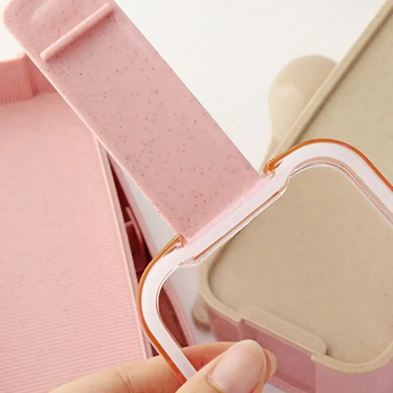 

1PC Wheat Straw Bento Box 2Layers Lunch Box Portable Food Container Transparent Cover Box Lock Buckle Sealing Box With Tableware