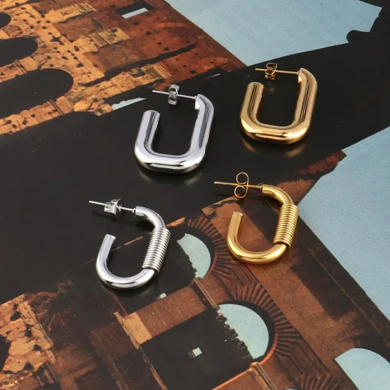 

Минималистичные серьги для женщин, серьги из нержавеющей стали для женщин и искусственных геометрических фигур ручной работы